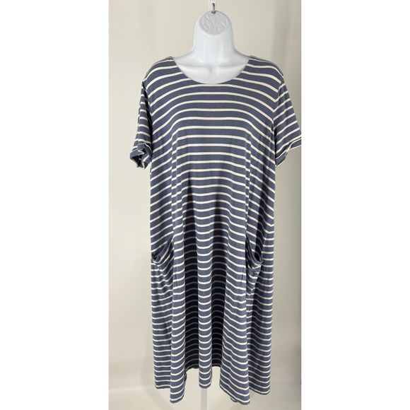 J.Jill Navy White Striped Knit Dress with Pockets - Picture 1 of 5